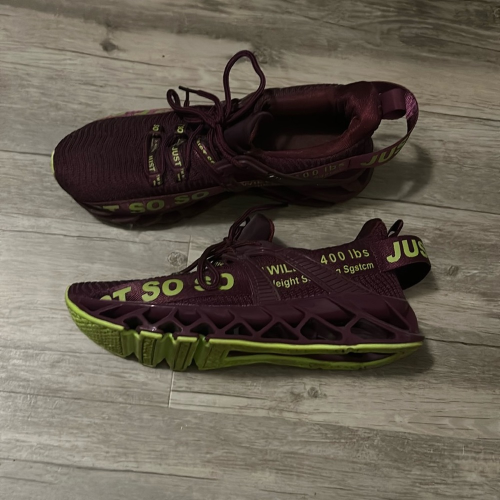 Just So So purple and lime green sneakers